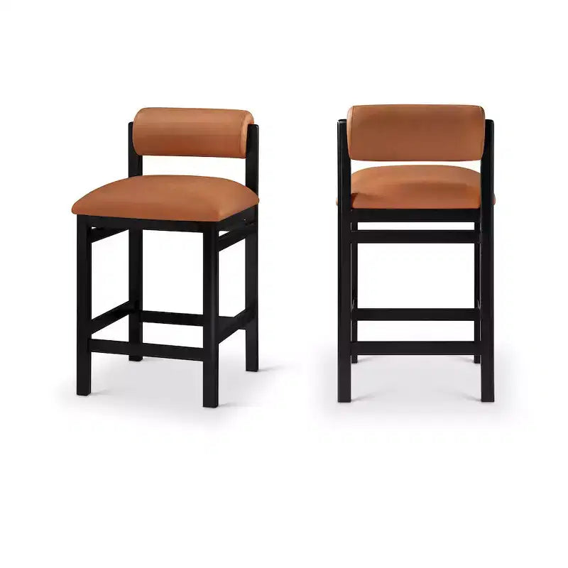 Tabouret de comptoir en cuir végétalien, design Art déco, noir
