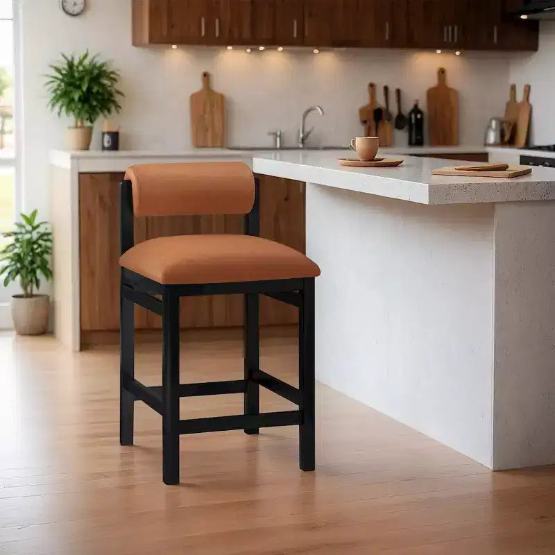 Tabouret de comptoir en cuir végétalien, design Art déco, noir