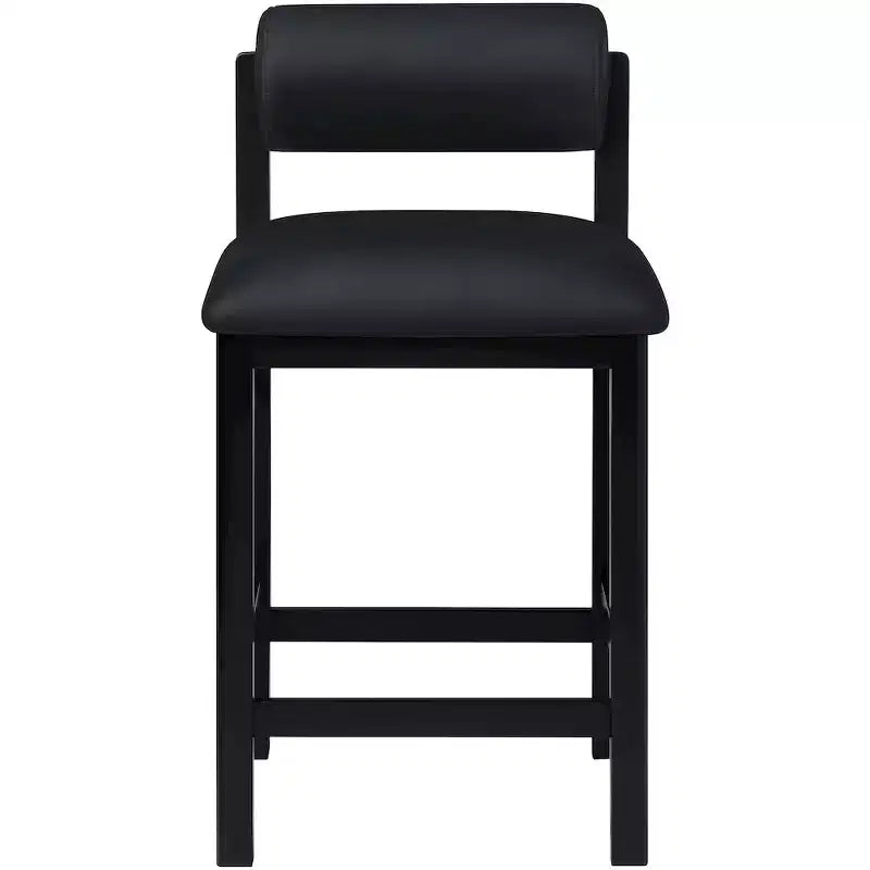 Vegan Leather Upholstered Counter Stool, Art Deco Design, Black