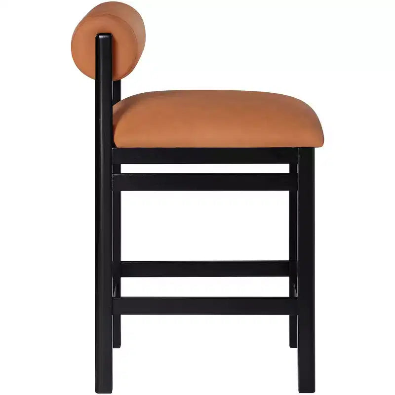 Tabouret de comptoir en cuir végétalien, design Art déco, noir