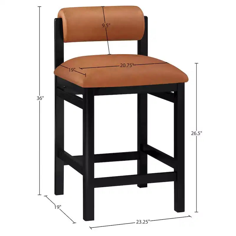 Tabouret de comptoir en cuir végétalien, design Art déco, noir