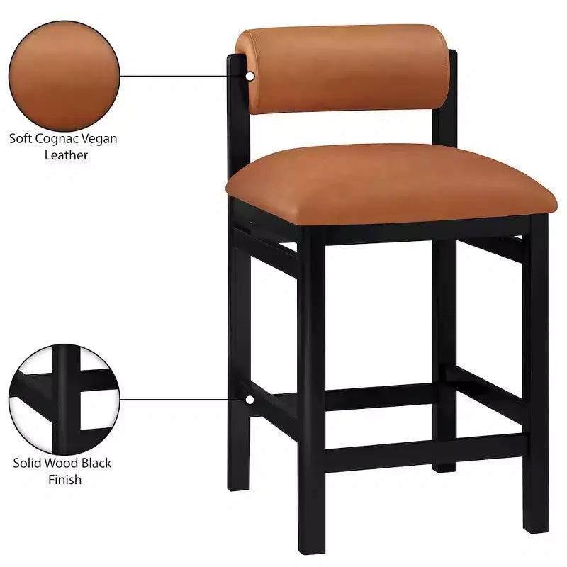 Tabouret de comptoir en cuir végétalien, design Art déco, noir