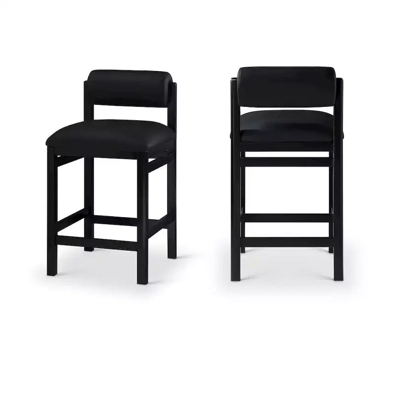 Tabouret de comptoir en cuir végétalien, design Art déco, noir