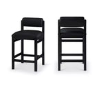 Tabouret de comptoir en cuir végétalien, design Art déco, noir
