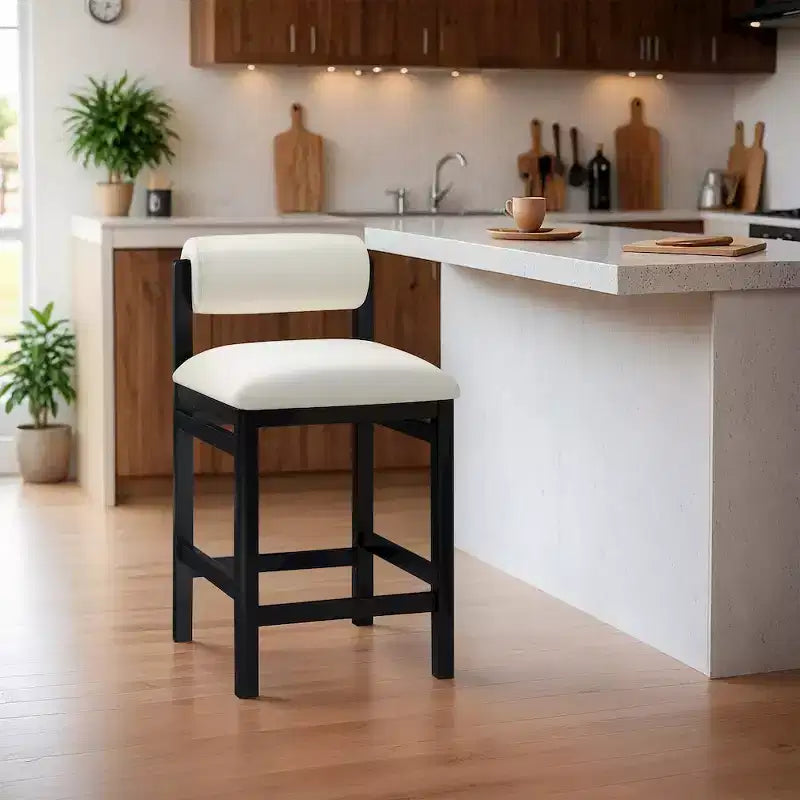 Tabouret de comptoir en cuir végétalien, design Art déco, noir