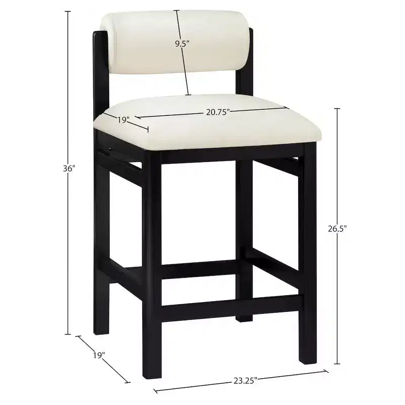 Tabouret de comptoir en cuir végétalien, design Art déco, noir