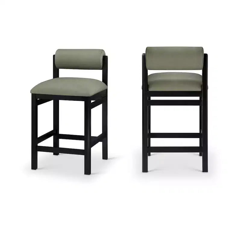 Tabouret de comptoir en cuir végétalien, design Art déco, noir