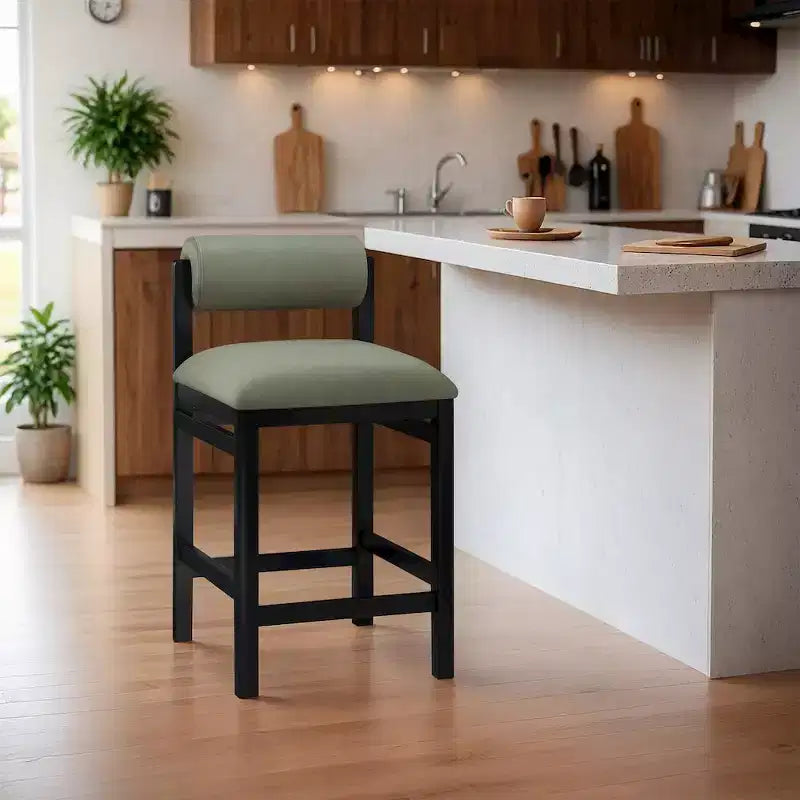 Tabouret de comptoir en cuir végétalien, design Art déco, noir