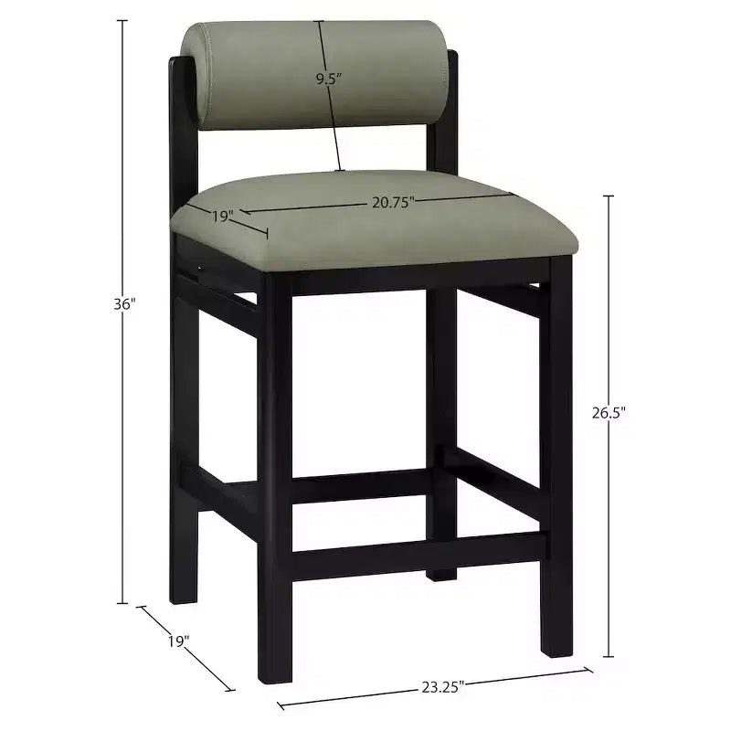 Tabouret de comptoir en cuir végétalien, design Art déco, noir