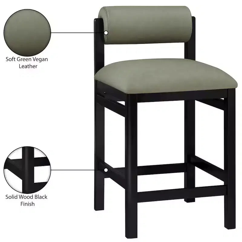 Tabouret de comptoir en cuir végétalien, design Art déco, noir
