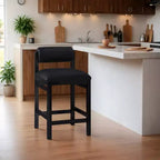 Tabouret de comptoir en cuir végétalien, design Art déco, noir