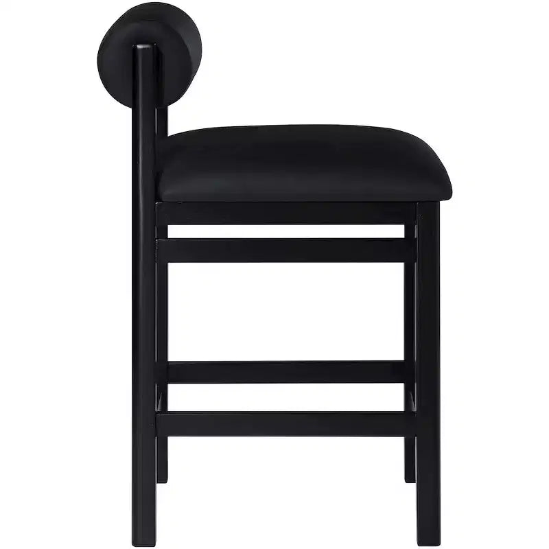 Tabouret de comptoir en cuir végétalien, design Art déco, noir