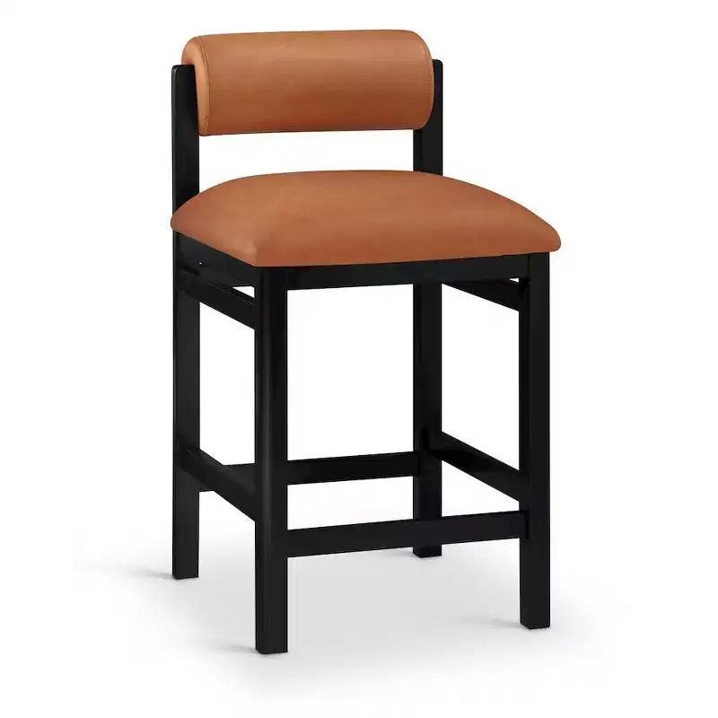 Vegan Leather Upholstered Counter Stool, Art Deco Design, Black