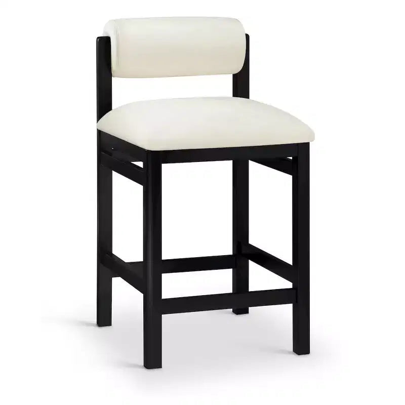 Vegan Leather Upholstered Counter Stool, Art Deco Design, Black