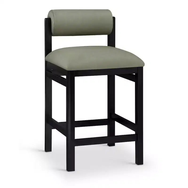 Vegan Leather Upholstered Counter Stool, Art Deco Design, Black