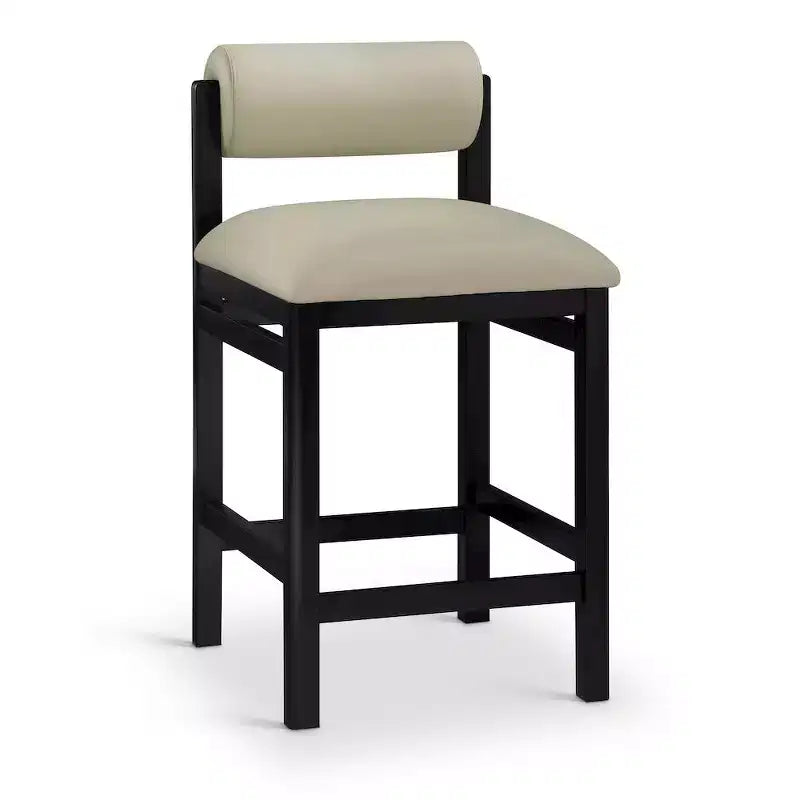 Vegan Leather Upholstered Counter Stool, Art Deco Design, Black