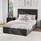 Bed Frame, Linen Quilted Upholstered Platform Bed with Adjustable Headboard & 4 Storage Drawers, Sturdy Wooden Slats Support