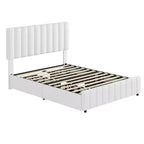 Bed Frame, Linen Quilted Upholstered Platform Bed with Adjustable Headboard & 4 Storage Drawers, Sturdy Wooden Slats Support