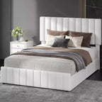 Bed Frame, Linen Quilted Upholstered Platform Bed with Adjustable Headboard & 4 Storage Drawers, Sturdy Wooden Slats Support