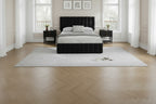 Bed Frame, Linen Quilted Upholstered Platform Bed with Adjustable Headboard & 4 Storage Drawers, Sturdy Wooden Slats Support