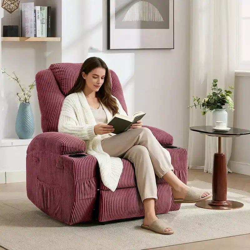 Massage Recliner Chair, Ultra-Comfortable Reclining (135 Adjustable), Dual Cup Holders & Side Storage Pockets, Easy Tool Assembly