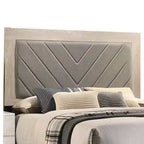 Lit plateforme rembourré King, Tête de lit capitonnée grise, Blanc cassé