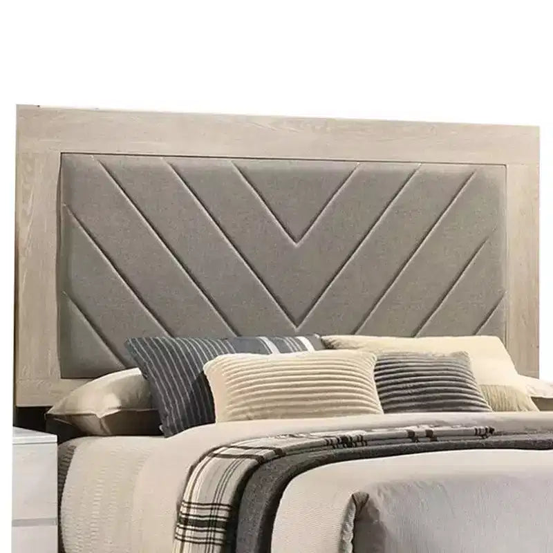 Upholstered King Platform Bed, Tufted Gray Headboard, Cream White