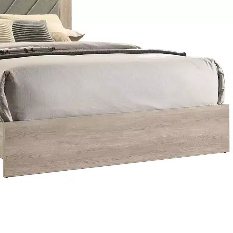 Lit plateforme rembourré King, Tête de lit capitonnée grise, Blanc cassé