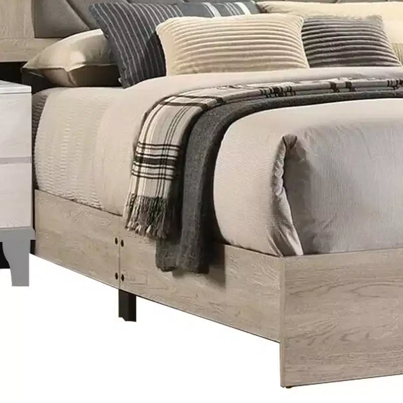 Lit plateforme rembourré King, Tête de lit capitonnée grise, Blanc cassé
