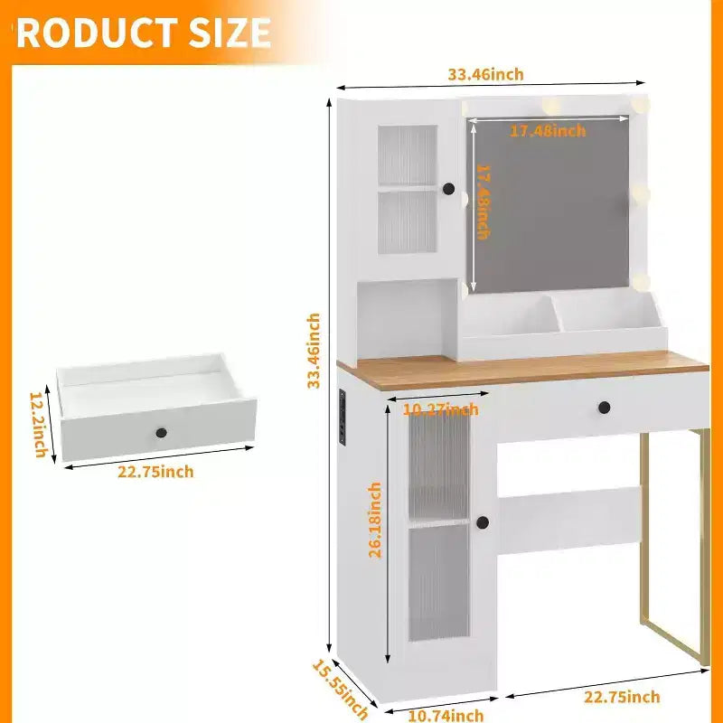 Coiffeuse avec miroir, 3 modes d'éclairage, prises et ports USB intégrés, tiroirs spacieux et meuble de rangement, table de maquillage pour chambre à coucher