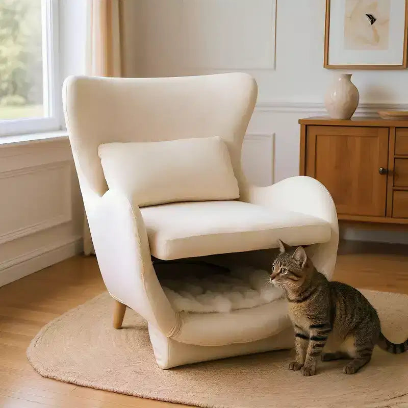 Fauteuil d'appoint acceptant les animaux de compagnie, fauteuil de salon 2-en-1 en velours avec dossier rembourré pour salon et bureau
