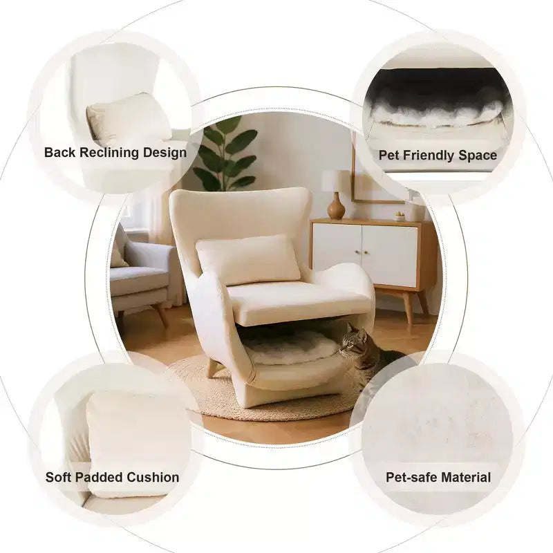 Fauteuil d'appoint acceptant les animaux de compagnie, fauteuil de salon 2-en-1 en velours avec dossier rembourré pour salon et bureau