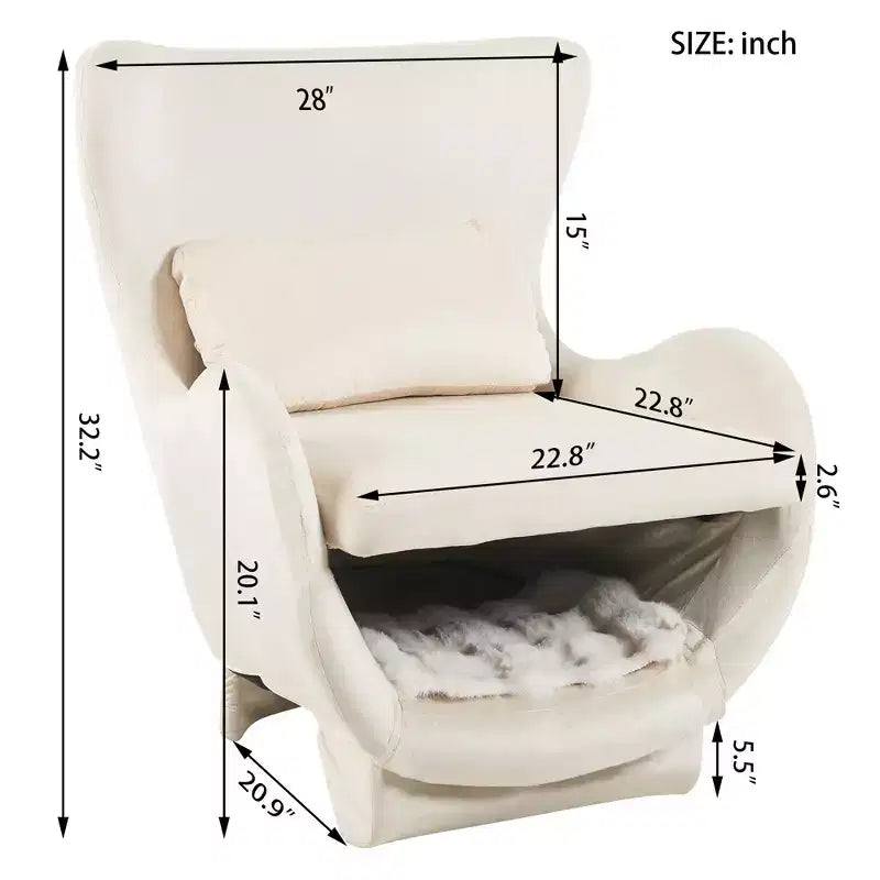Fauteuil d'appoint acceptant les animaux de compagnie, fauteuil de salon 2-en-1 en velours avec dossier rembourré pour salon et bureau