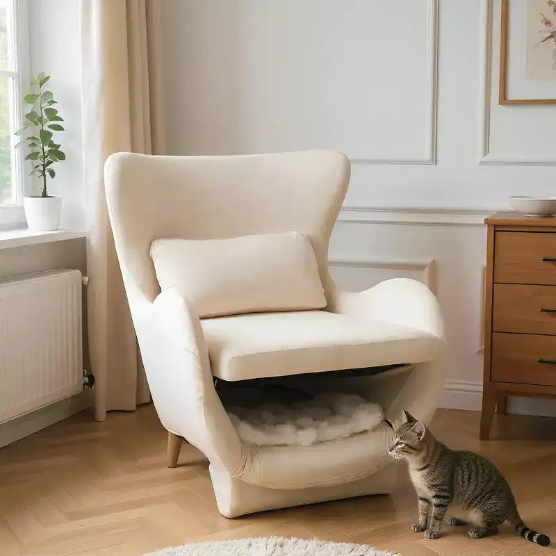 Fauteuil d'appoint acceptant les animaux de compagnie, fauteuil de salon 2-en-1 en velours avec dossier rembourré pour salon et bureau