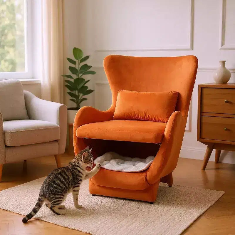 Fauteuil d'appoint acceptant les animaux de compagnie, fauteuil de salon 2-en-1 en velours avec dossier rembourré pour salon et bureau