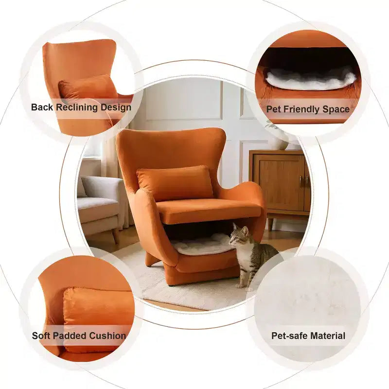 Fauteuil d'appoint acceptant les animaux de compagnie, fauteuil de salon 2-en-1 en velours avec dossier rembourré pour salon et bureau
