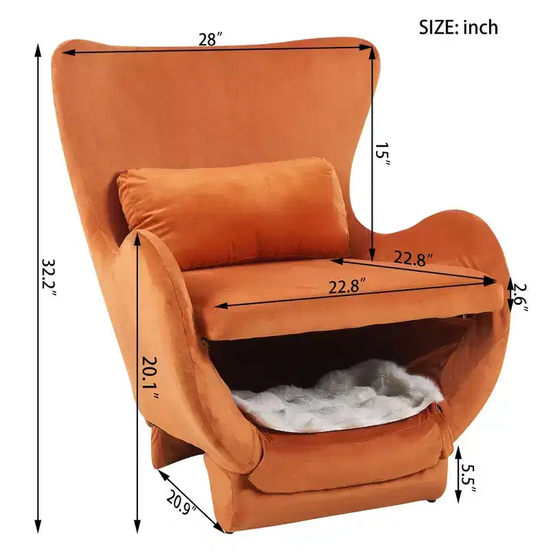 Fauteuil d'appoint acceptant les animaux de compagnie, fauteuil de salon 2-en-1 en velours avec dossier rembourré pour salon et bureau