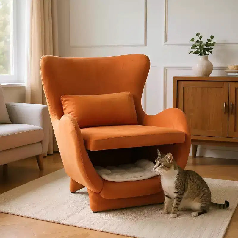 Fauteuil d'appoint acceptant les animaux de compagnie, fauteuil de salon 2-en-1 en velours avec dossier rembourré pour salon et bureau