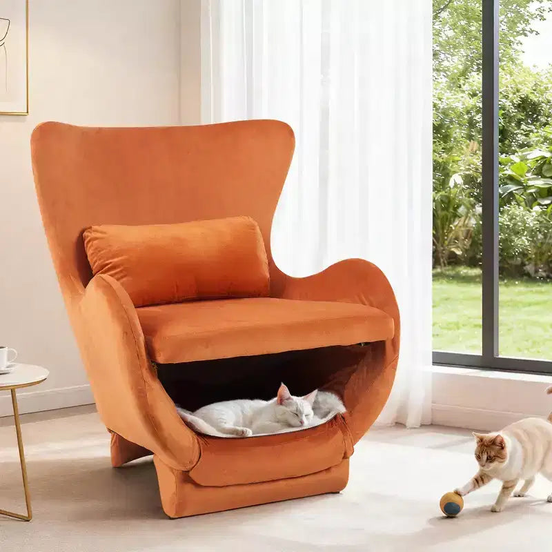 Fauteuil d'appoint acceptant les animaux de compagnie, fauteuil de salon 2-en-1 en velours avec dossier rembourré pour salon et bureau
