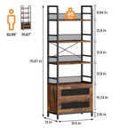 4-Tier Industrial Bookcase ,Bookshelf with Drawers Storage,70.87 Tall Display Racks Farmhouse Bookshelf Rustic Bookshelves