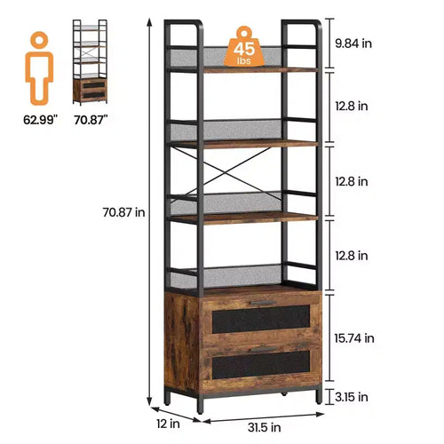 Étagère Industrielle à 4 Niveaux, Bibliothèque avec Tiroirs de Rangement, Présentoir de 180 cm de Haut, Bibliothèque de Ferme, Étagères Rustiques