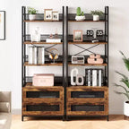 4-Tier Industrial Bookcase ,Bookshelf with Drawers Storage,70.87 Tall Display Racks Farmhouse Bookshelf Rustic Bookshelves