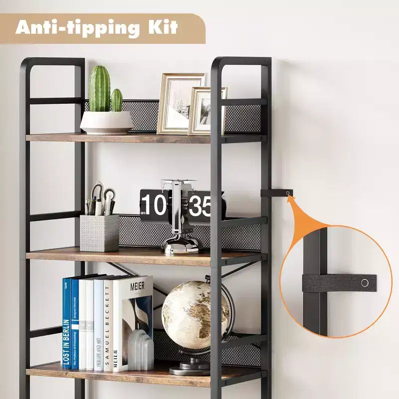 4-Tier Industrial Bookcase ,Bookshelf with Drawers Storage,70.87 Tall Display Racks Farmhouse Bookshelf Rustic Bookshelves