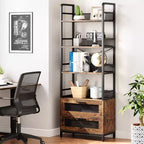 4-Tier Industrial Bookcase ,Bookshelf with Drawers Storage,70.87 Tall Display Racks Farmhouse Bookshelf Rustic Bookshelves
