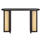 Console étroite en rotin avec plateau ovale et rangement pour salon et entrée