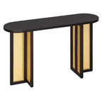 Console étroite en rotin avec plateau ovale et rangement pour salon et entrée
