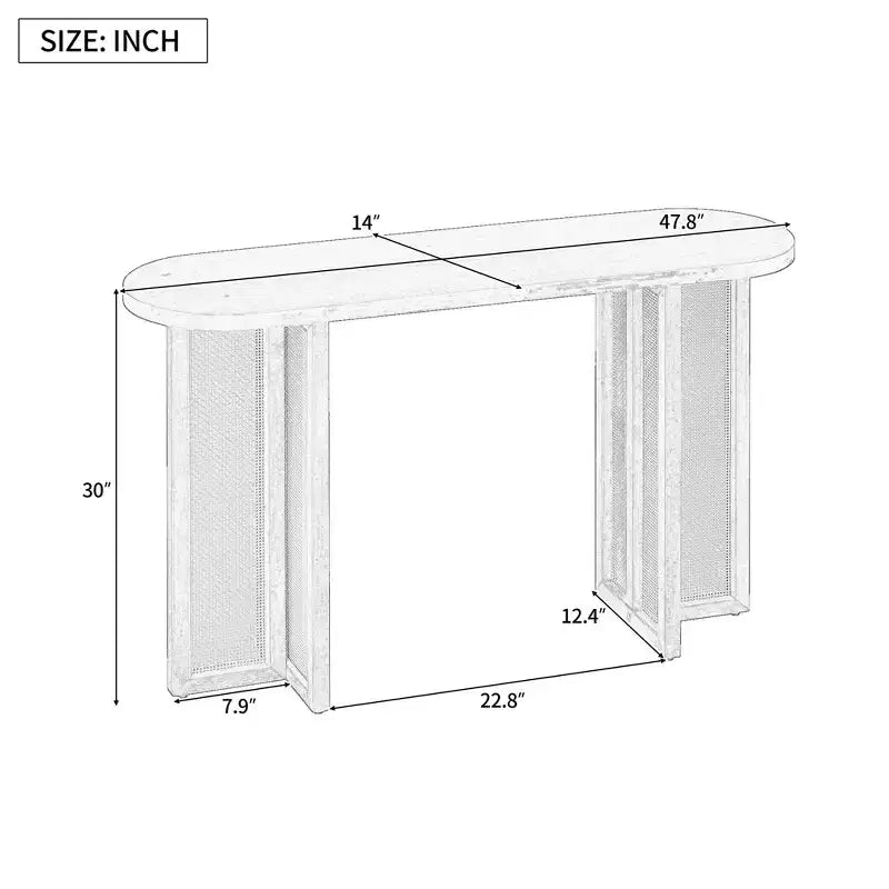 Console étroite en rotin avec plateau ovale et rangement pour salon et entrée