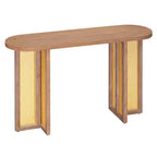 Console étroite en rotin avec plateau ovale et rangement pour salon et entrée