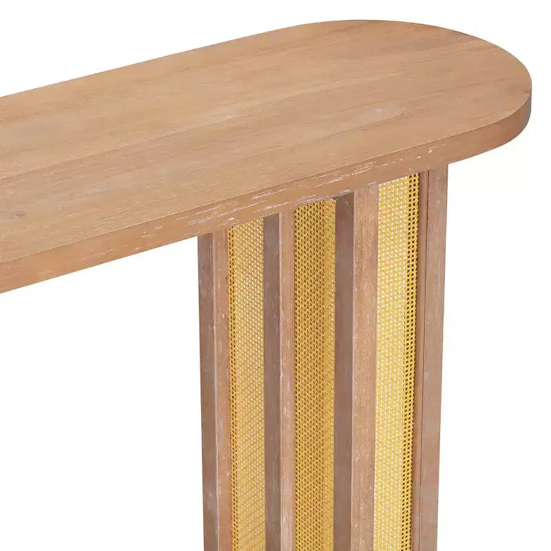 Console étroite en rotin avec plateau ovale et rangement pour salon et entrée