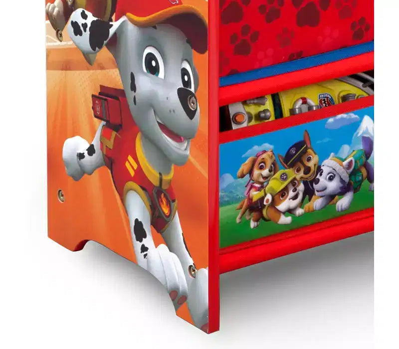 Étagère à livres et organiseur de jouets pour enfants avec 4 bacs en tissu, 2 niveaux de livres, design coloré